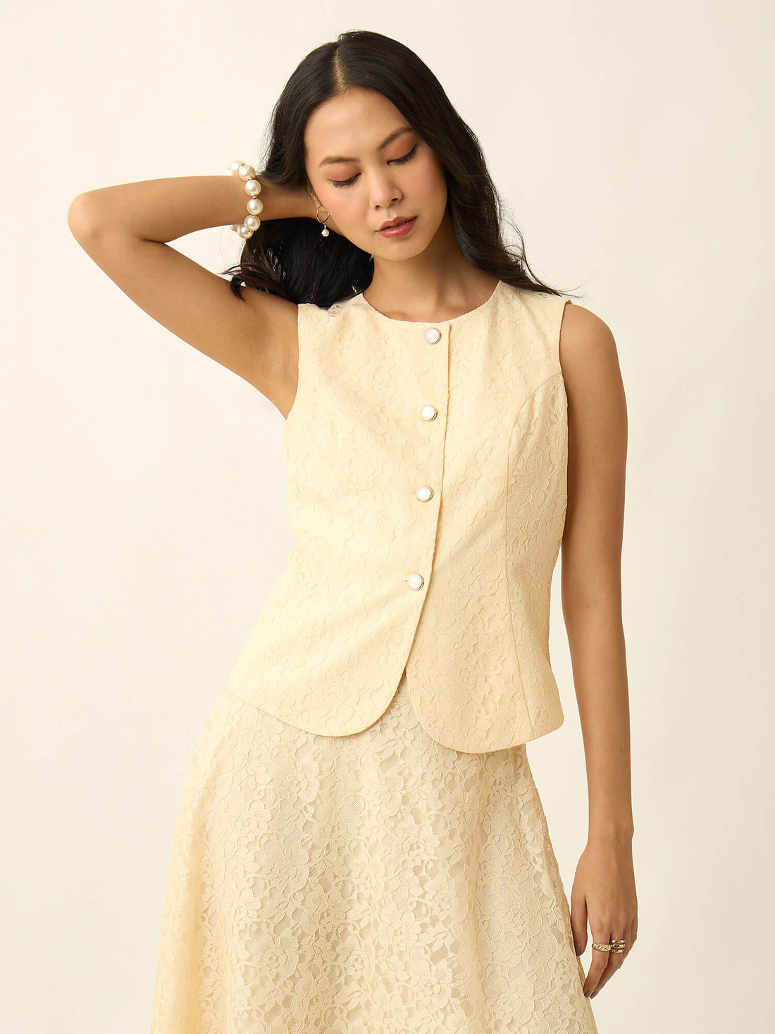 Samira Lace Waistcoat Style Top-Butter Yellow