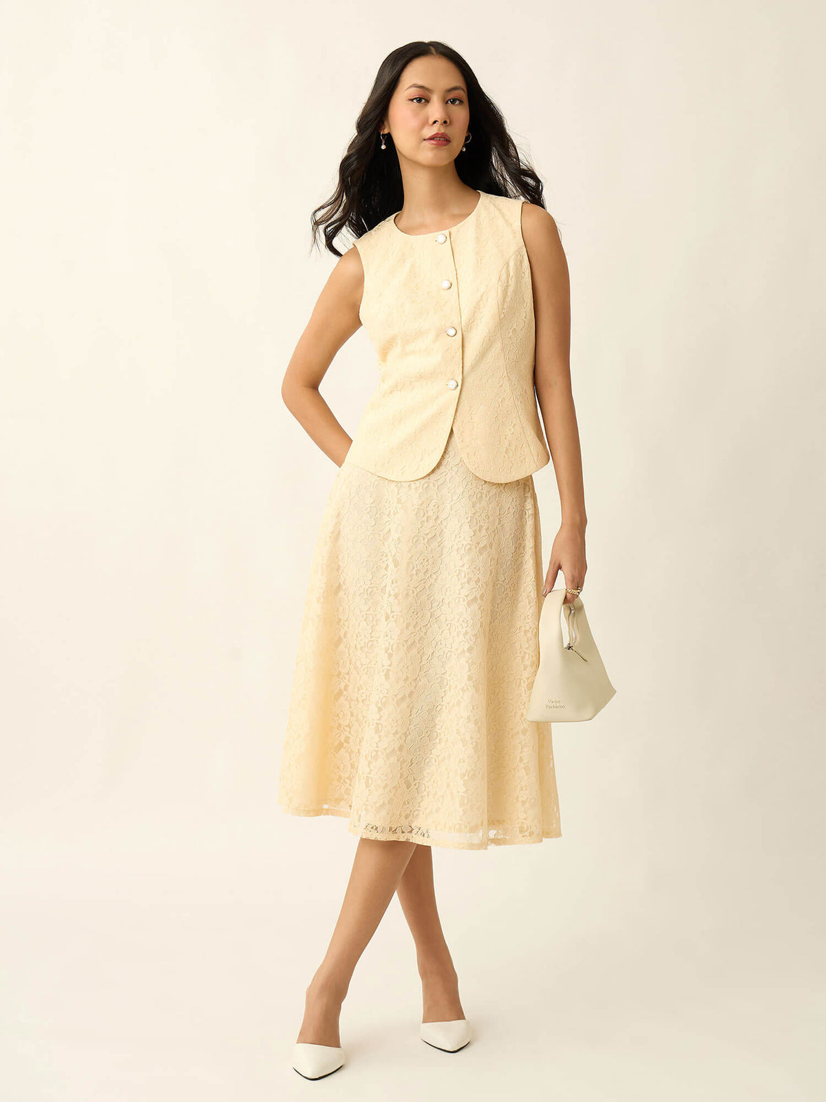 Samira Lace Waistcoat Style Top-Butter Yellow