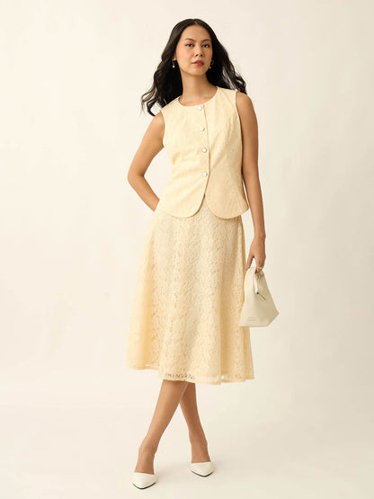 Samira Lace Waistcoat Style Top-Butter Yellow