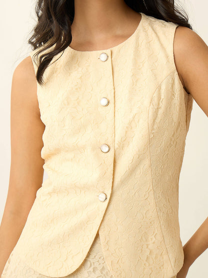 Samira Lace Waistcoat Style Top-Butter Yellow