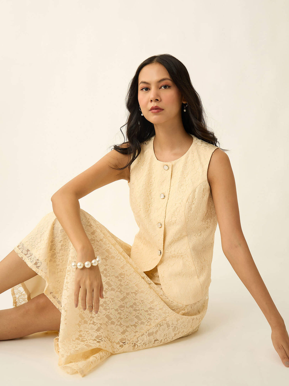 Samira Lace Waistcoat Style Top-Butter Yellow