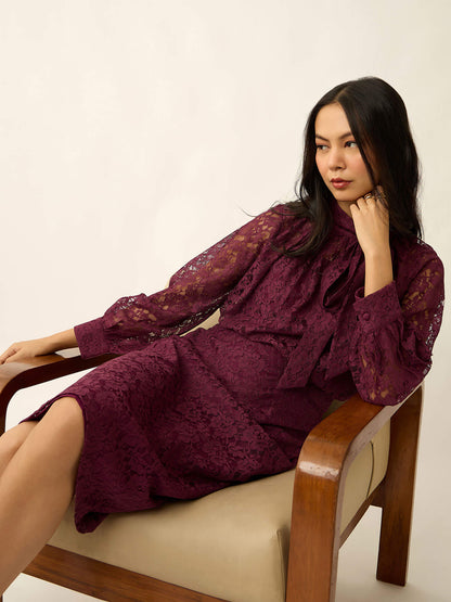 Evania Tie-Up Lace Top-Wine