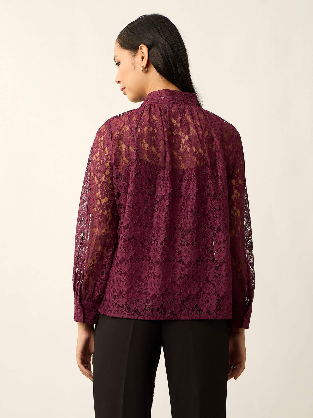 Evania Tie-Up Lace Top-Wine