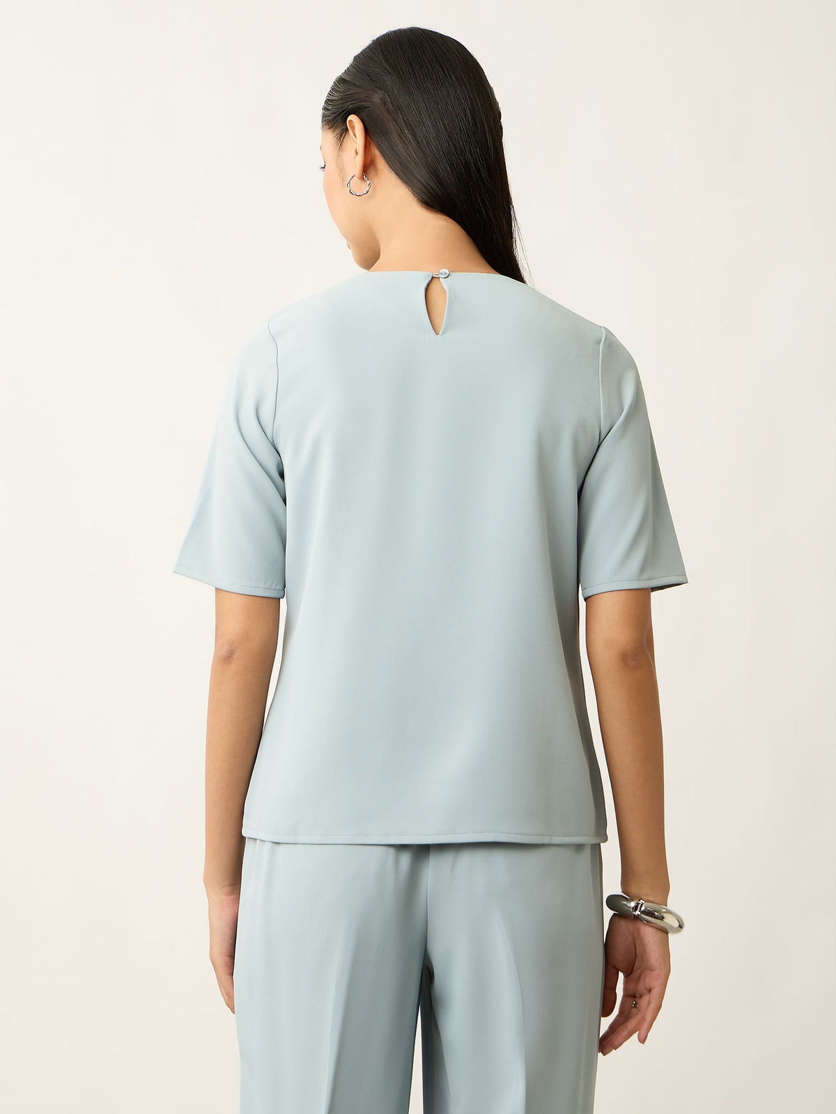 Rumi Asymmetric Panel Top With Buttons Detail-Slate Blue