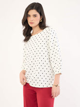 Pearly Boat Neck Print Top -White