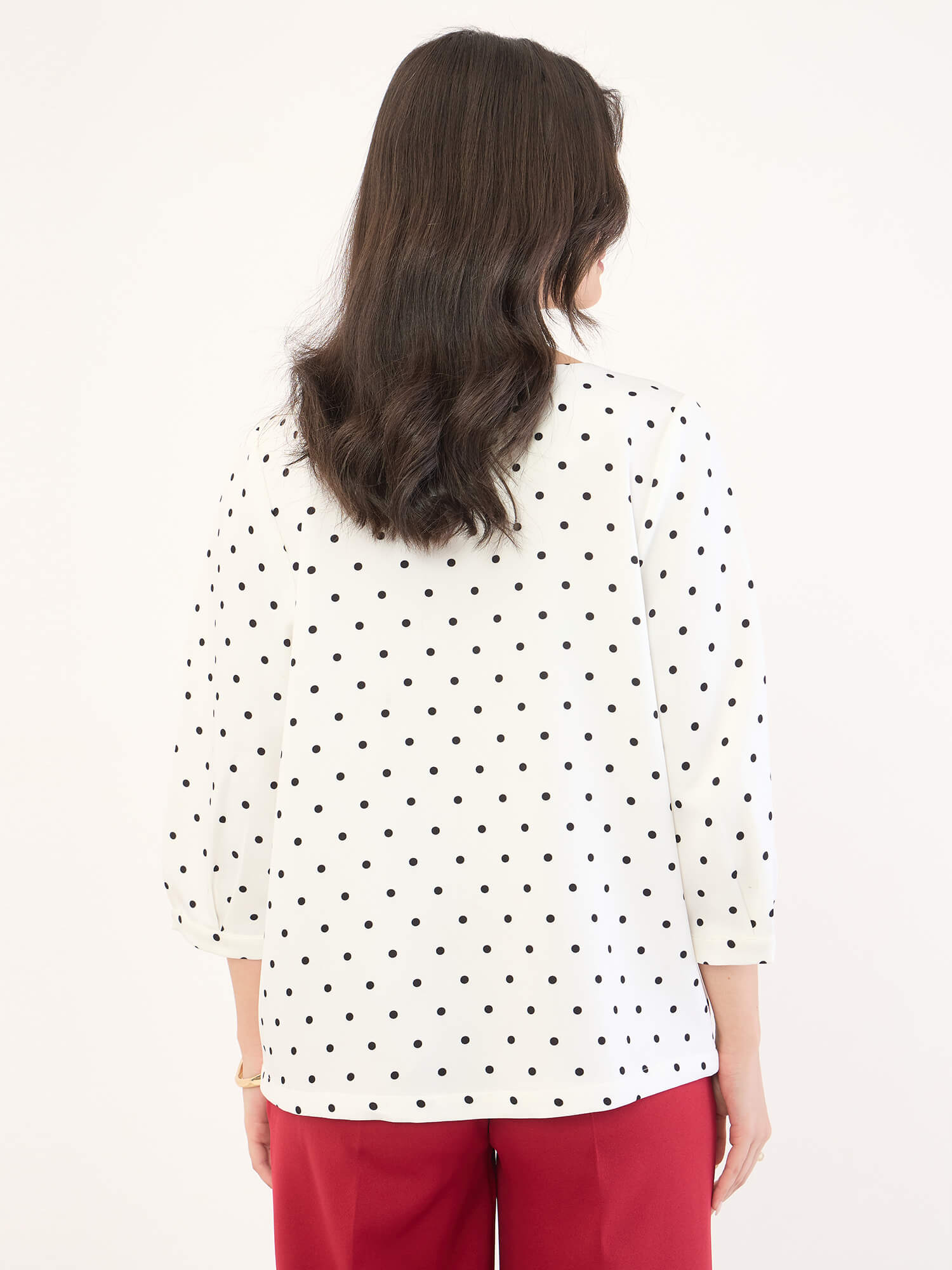 Pearly Boat Neck Print Top -White