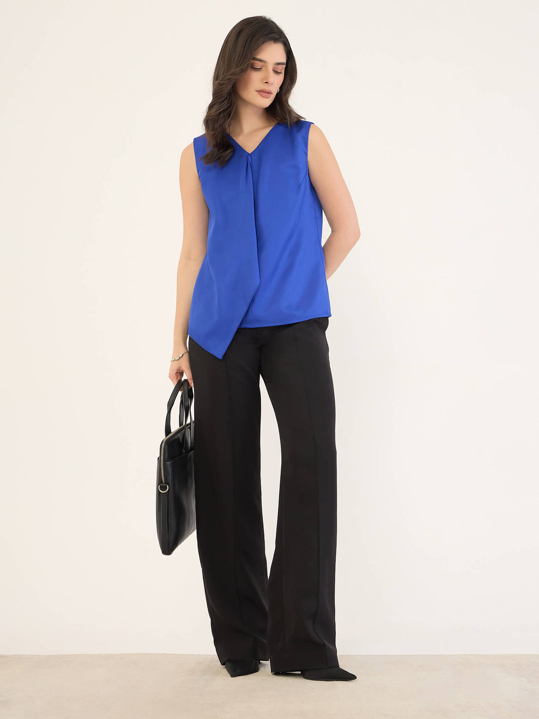 Viona Pleated Sleeve Top-Electric Blue