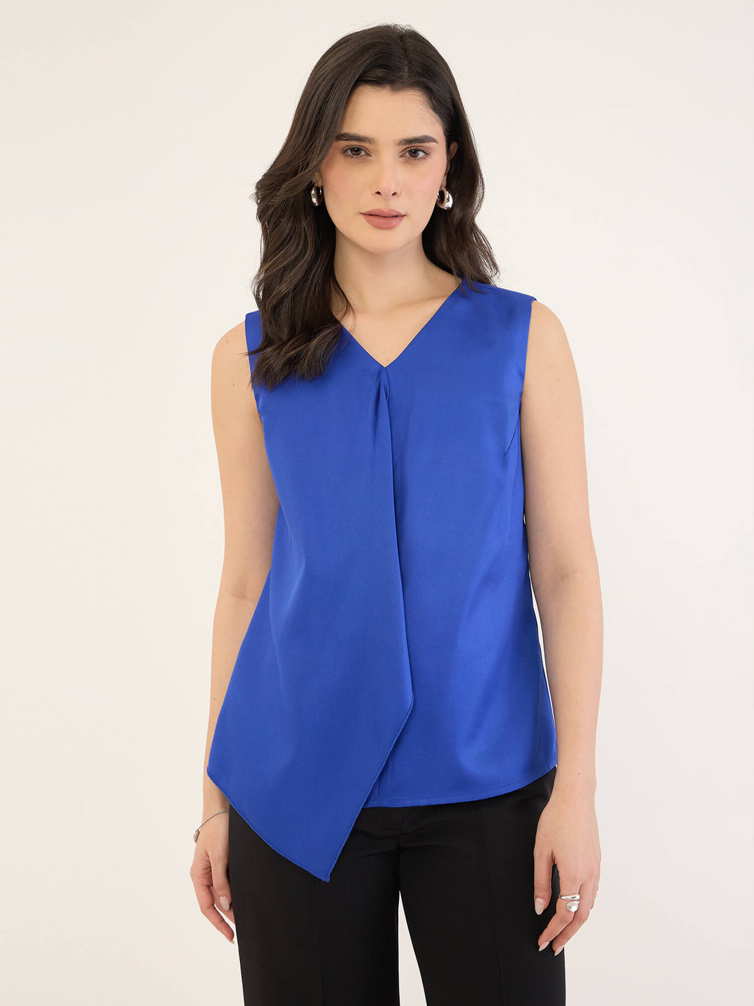 Viona Pleated Sleeve Top-Electric Blue