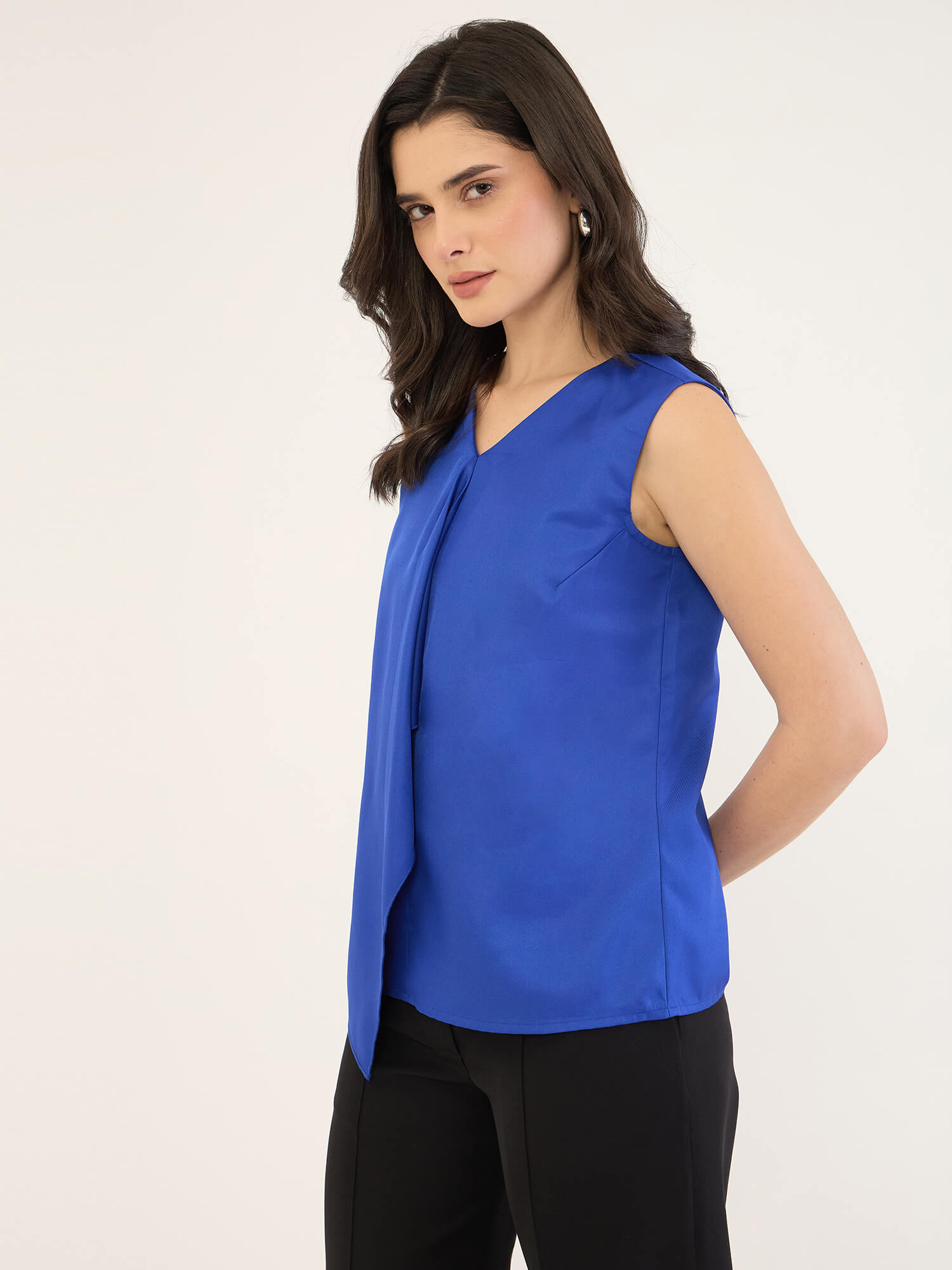 Viona Pleated Sleeve Top-Electric Blue