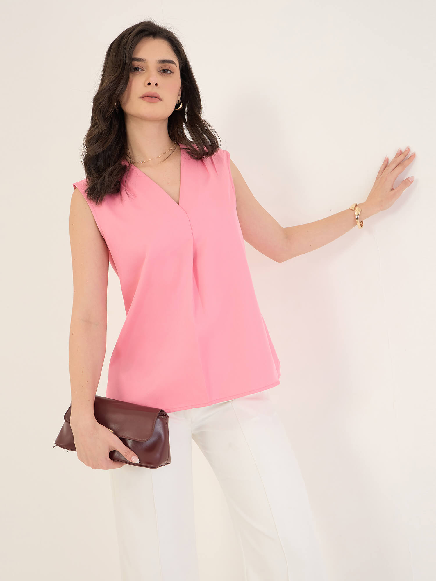 Eira Ruffle Sleeved Top-Candy Pink