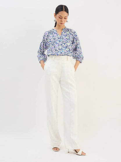 Seagrass Violet Abstract Gathered Top-Multicolor