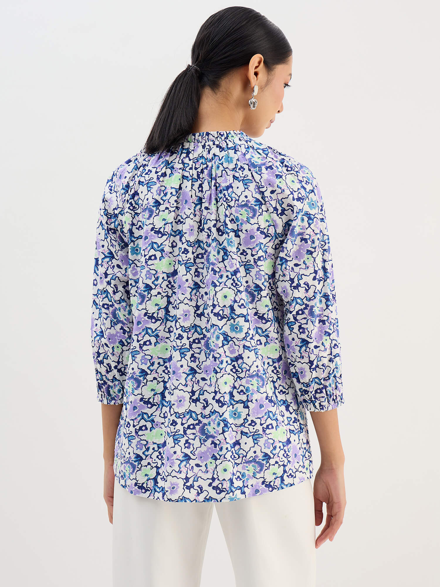 Seagrass Violet Abstract Gathered Top-Multicolor