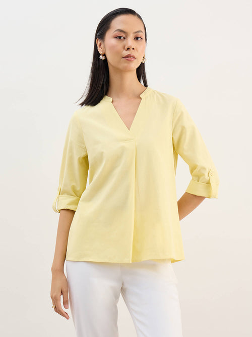 Vila Sleeve Tab Detail Top-Yellow