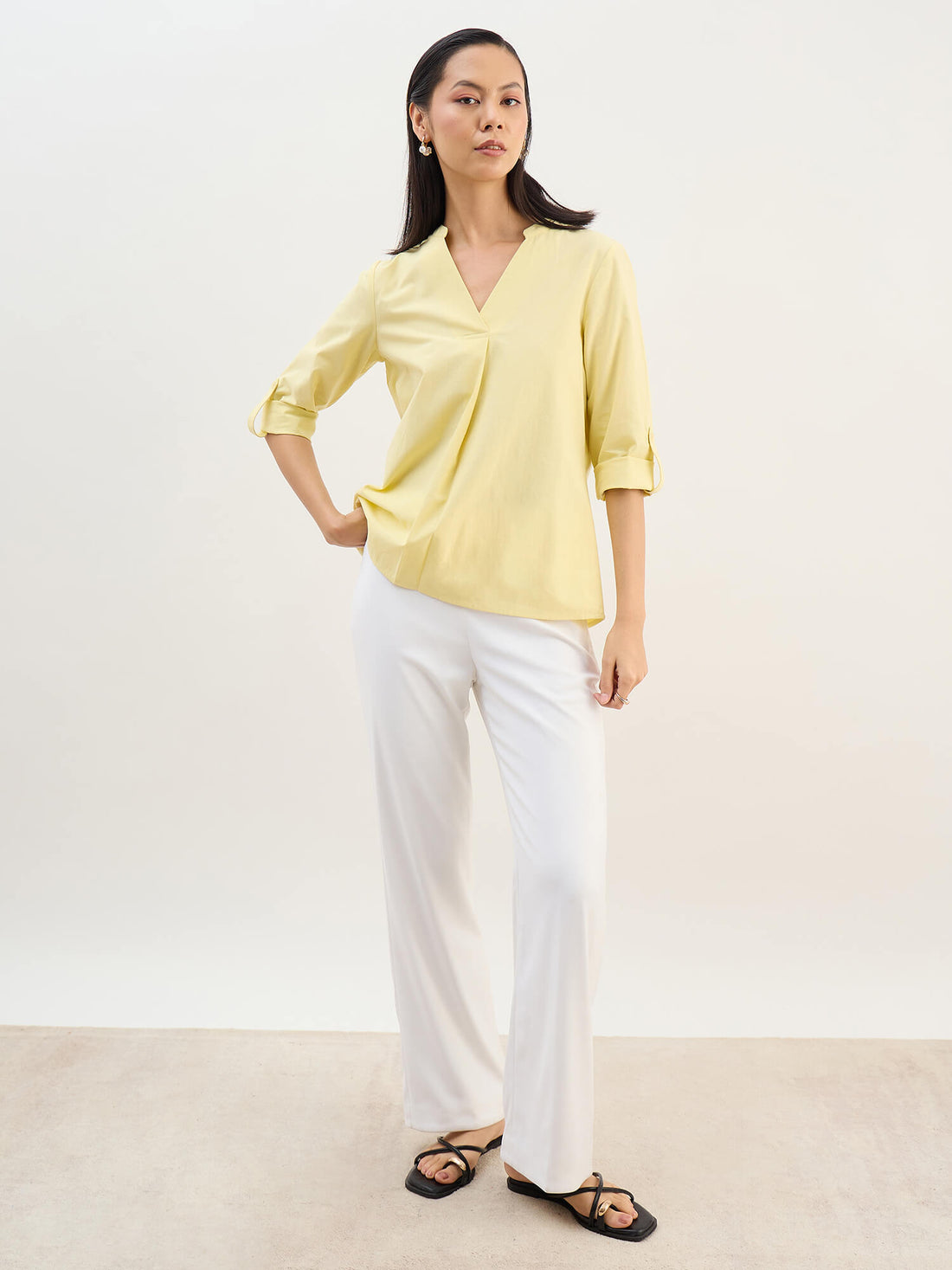 Vila Sleeve Tab Detail Top-Yellow
