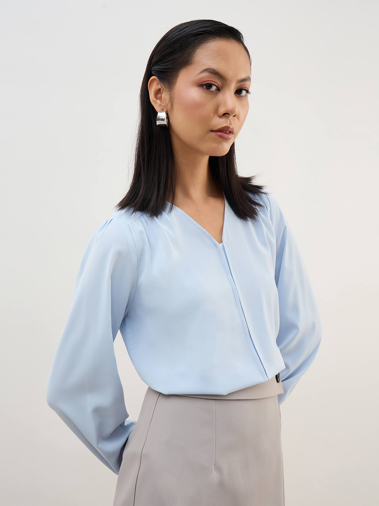 Appletini Gathered Yoke Top-Blue