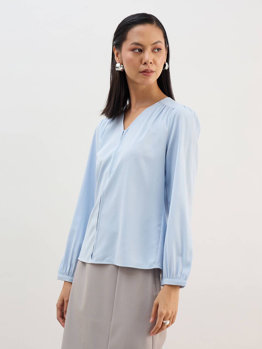 Appletini Gathered Yoke Top-Blue