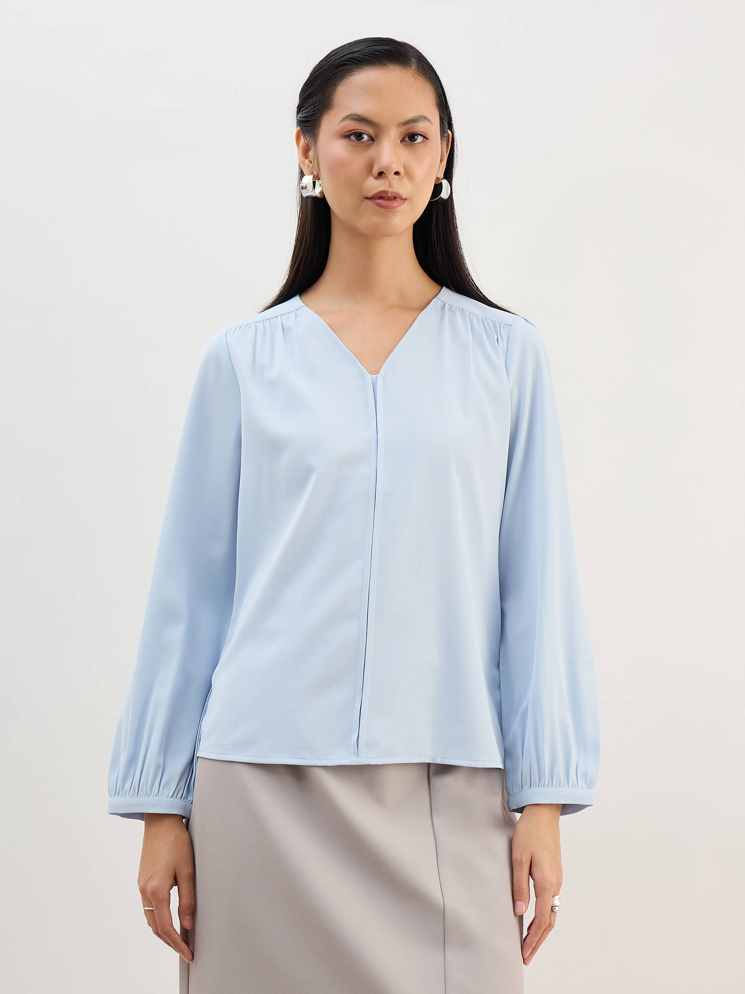 Appletini Gathered Yoke Top-Blue