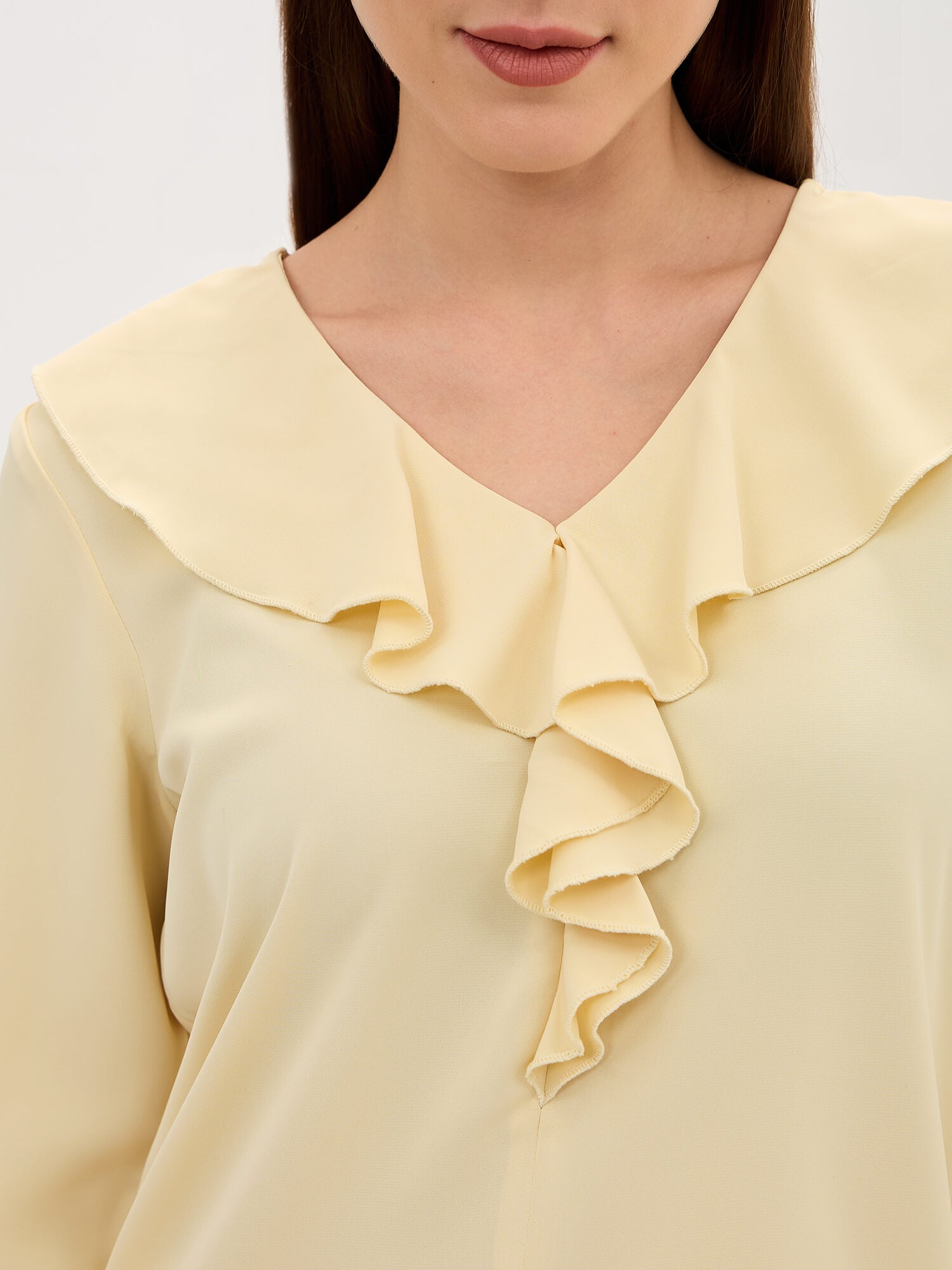 Midnight Kiss Ruffled Neckline Top-Pastel Yellow