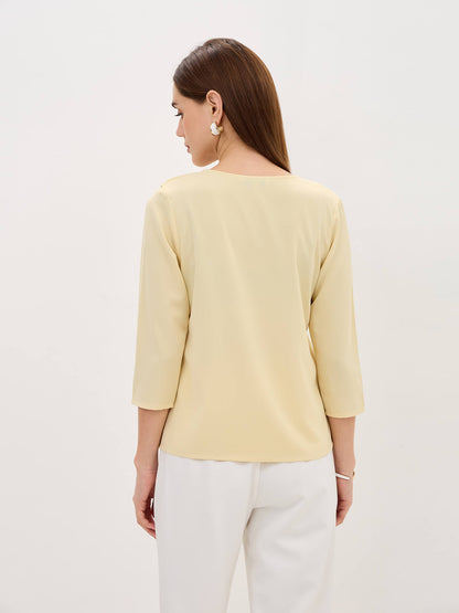 Midnight Kiss Ruffled Neckline Top-Pastel Yellow
