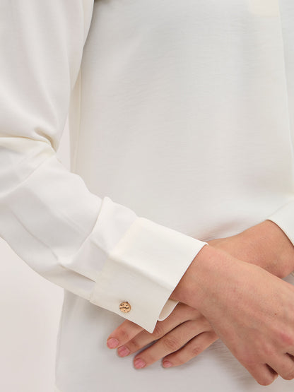 Amora Front Pleat With Metallic Button Top-Ivory