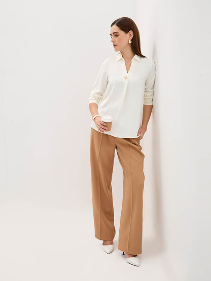 Amora Front Pleat With Metallic Button Top-Ivory