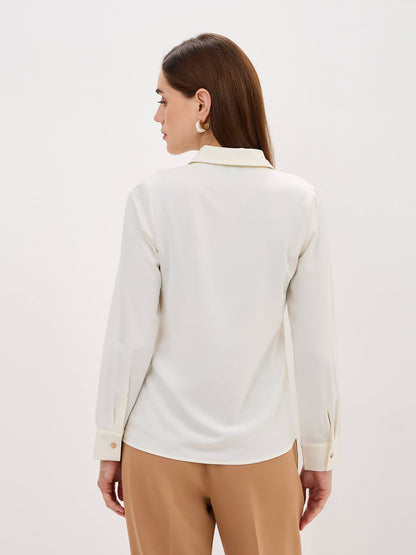 Amora Front Pleat With Metallic Button Top-Ivory