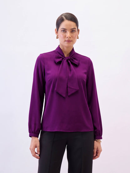 Polly Neck Tie Top-Plum