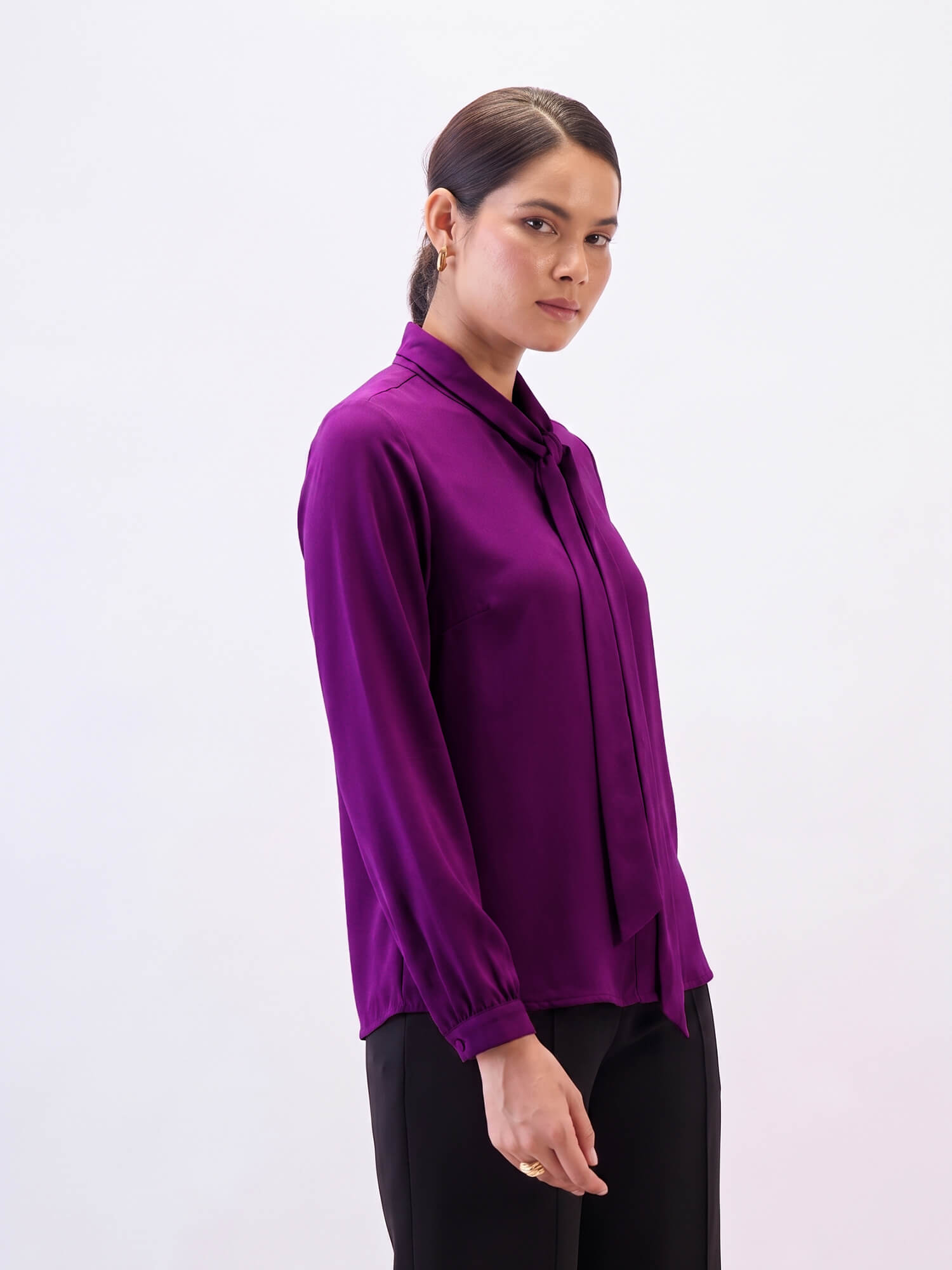 Polly Neck Tie Top-Plum