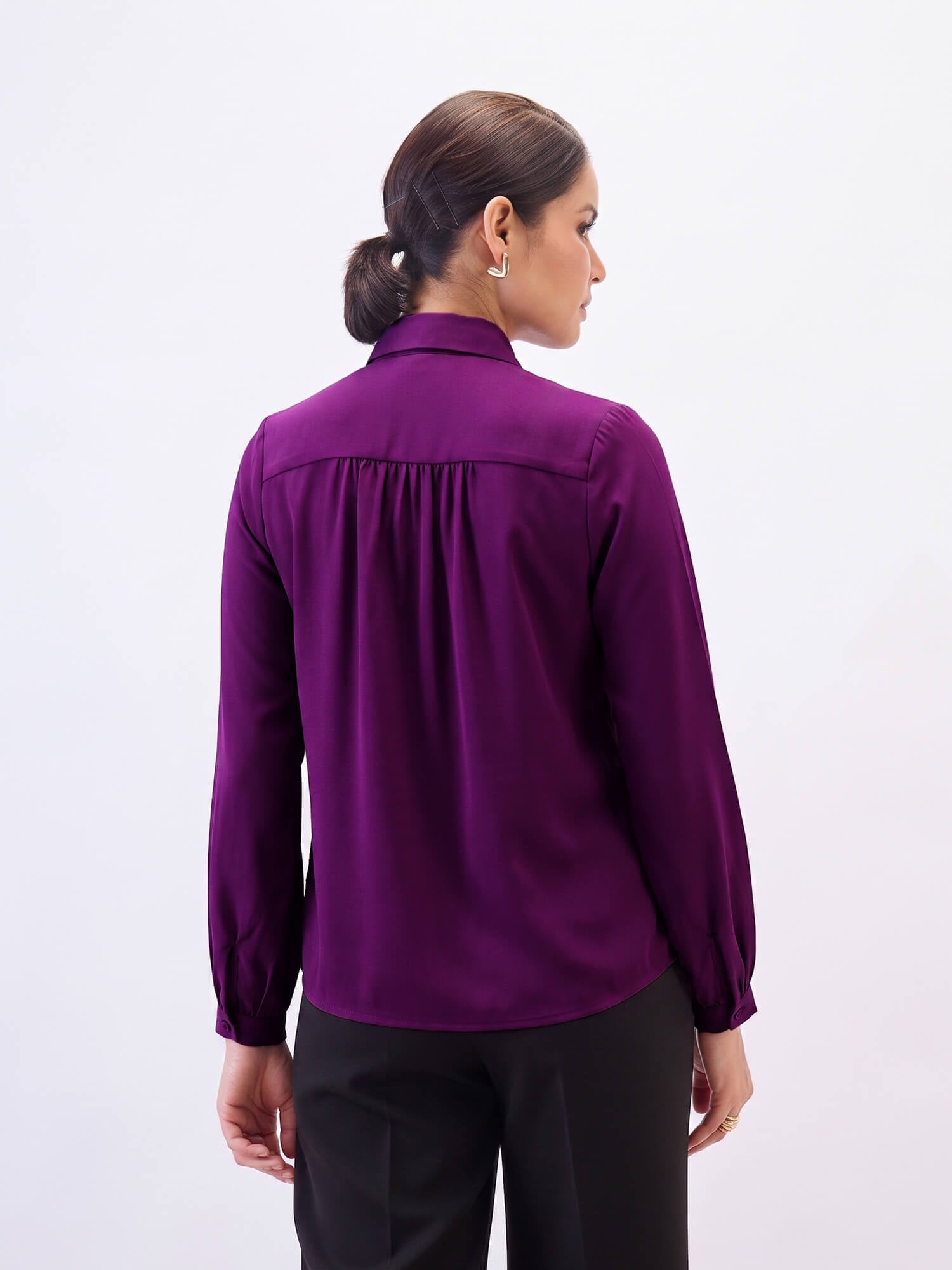 Polly Neck Tie Top-Plum