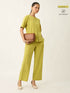 Yumi Round Neck Inverted Pleat Top-Chartreuse