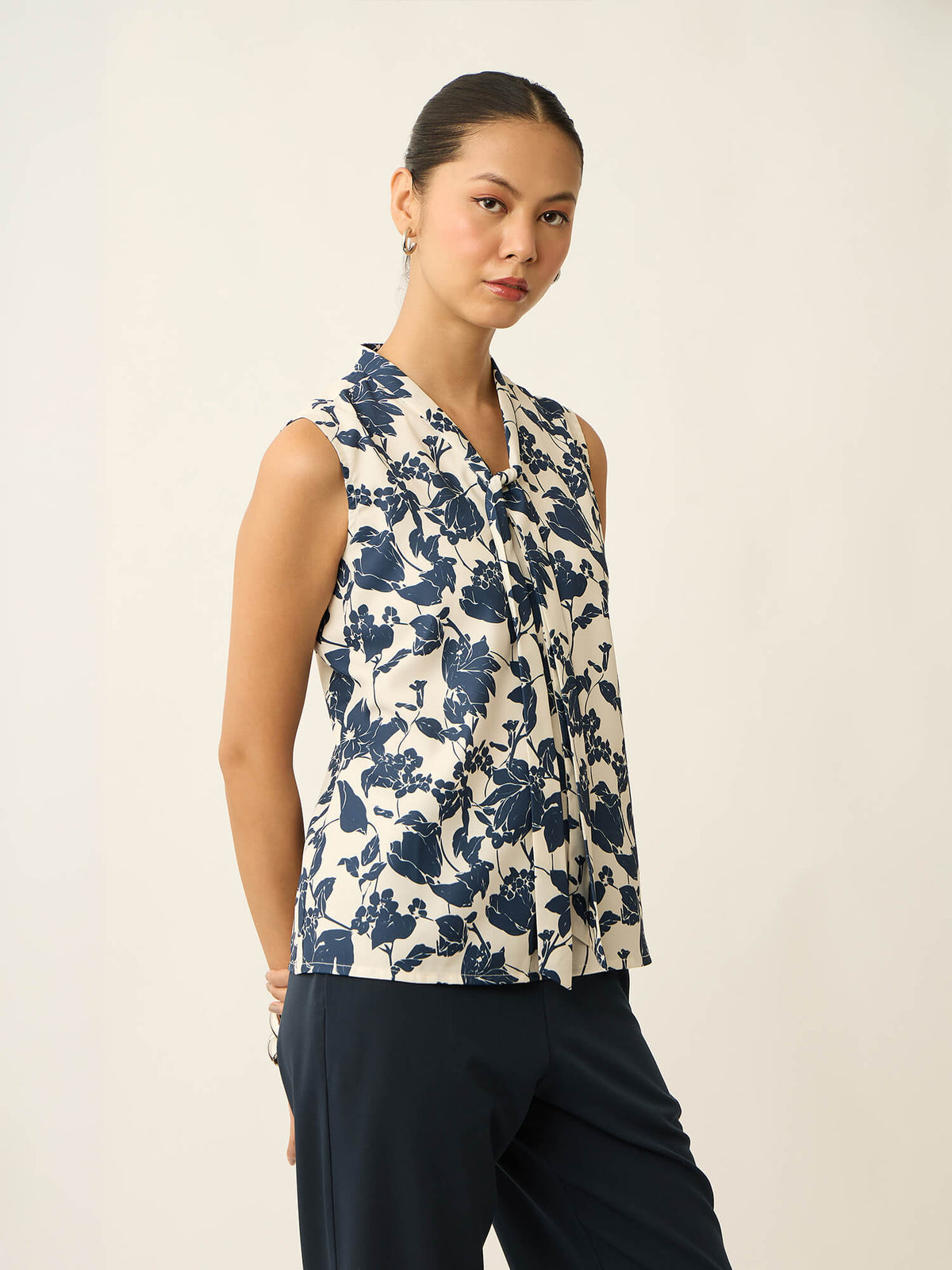 Mirelle Neck Tie Up Printed Top-Off White