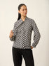 Polly-Cubical Print Neck Tie Printed Top-White