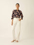 Sahara-Floral Print Trim Detail Printed Top-Black