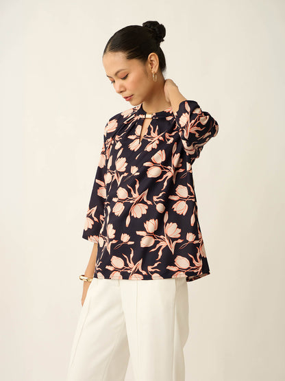 Sahara-Floral Printed Top-Black