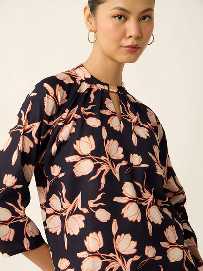 Sahara-Floral Printed Top-Black