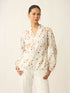Astral-Floral Print Collared V-Neck Printed Top-White
