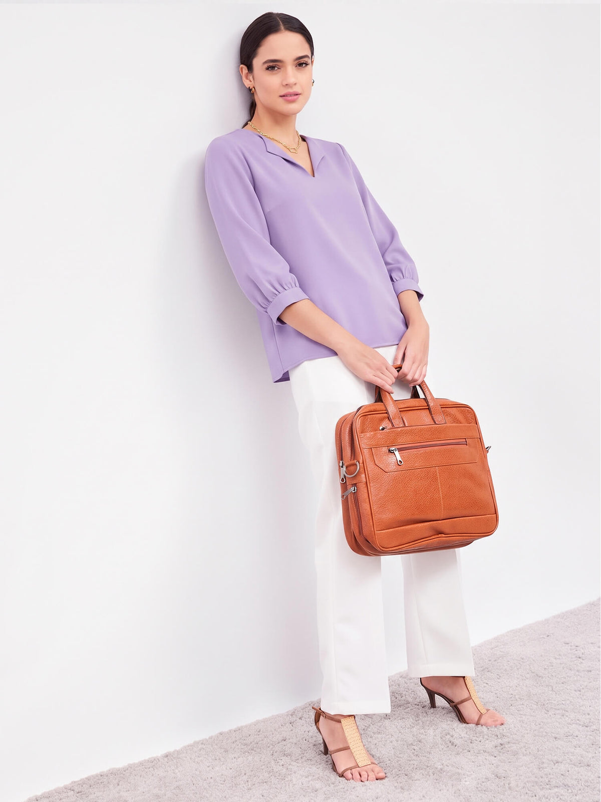 Iridium Puffed Sleeves Top-Lavender