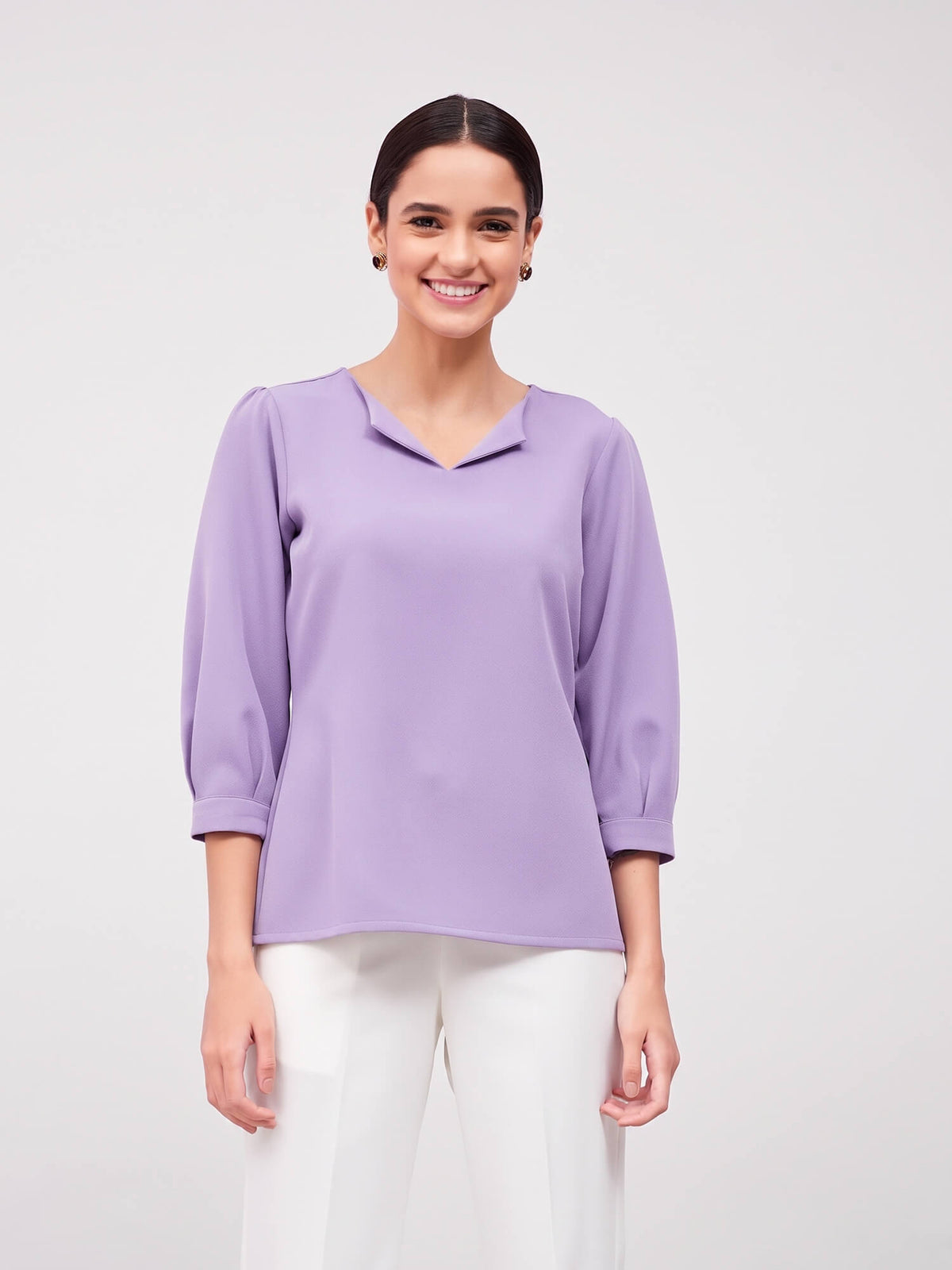 Iridium Puffed Sleeves Top-Lavender