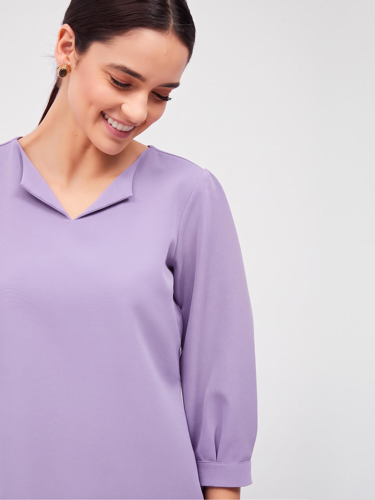 Iridium Puffed Sleeves Top-Lavender