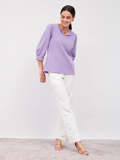 Iridium Puffed Sleeves Top-Lavender