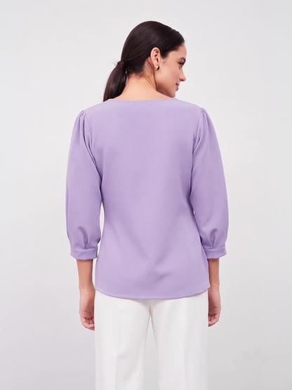 Iridium Puffed Sleeves Top-Lavender