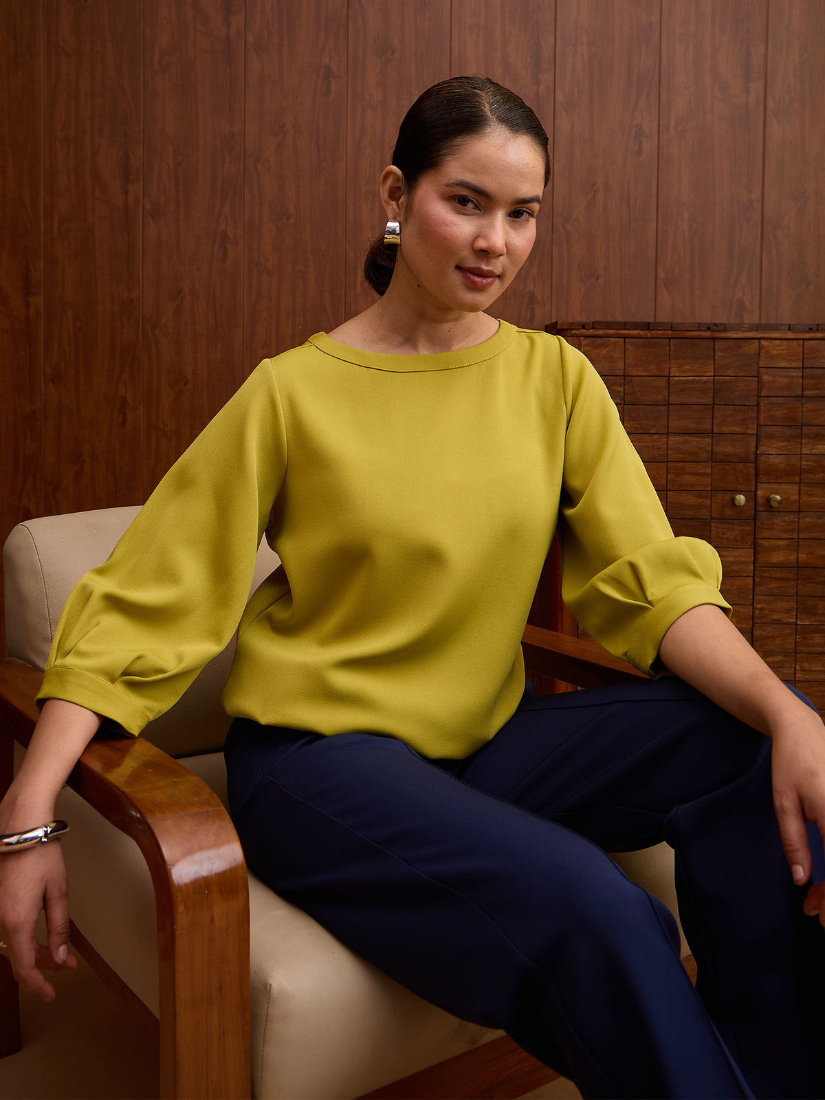 Coconut Lantern Sleeve Top-Chartreuse