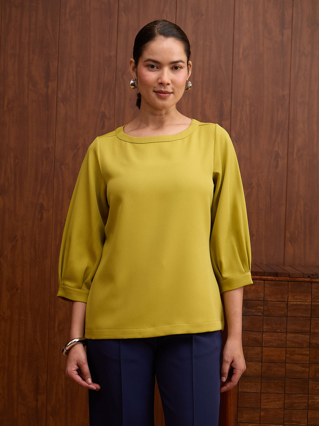 Coconut Lantern Sleeve Top-Chartreuse