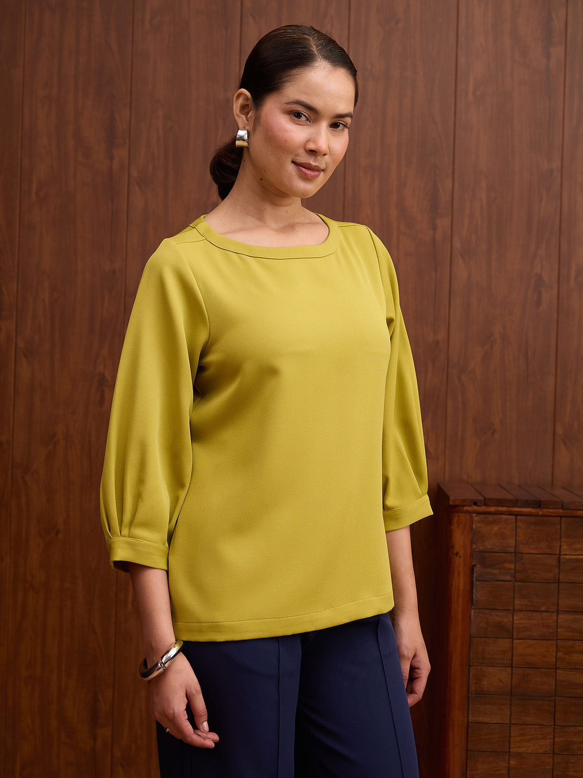 Coconut Lantern Sleeve Top-Chartreuse