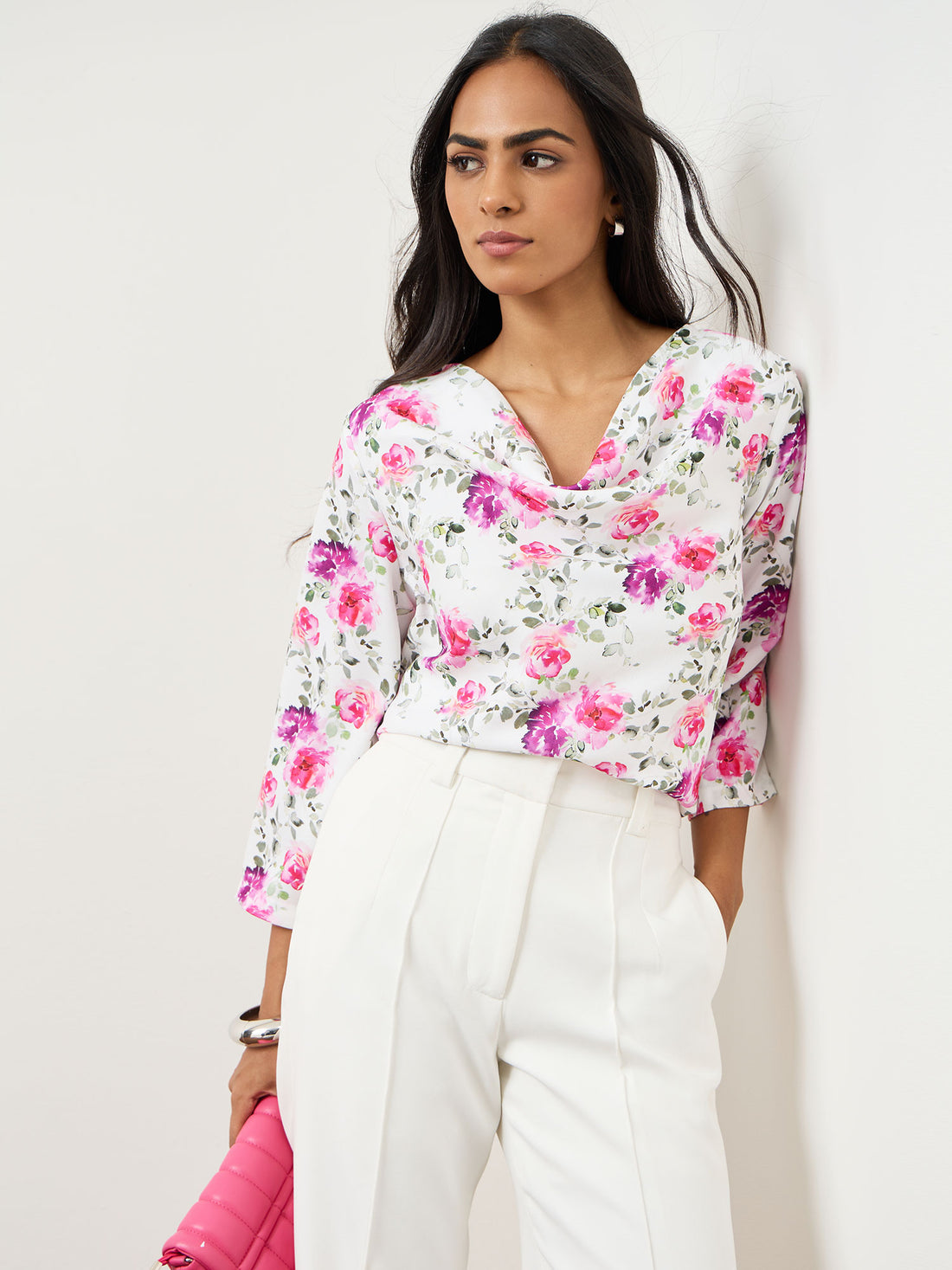Intuition Cowl Neck Top-White