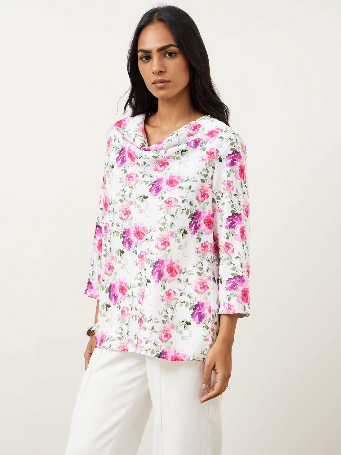 Intuition Cowl Neck Top-White