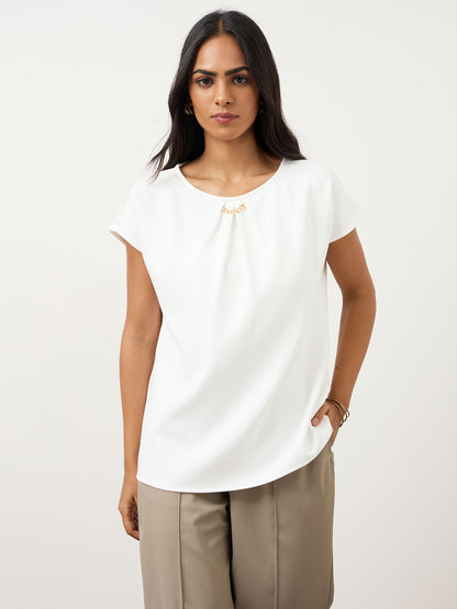 Jemma Centre Front Pleated Drop Shoulder Top-White