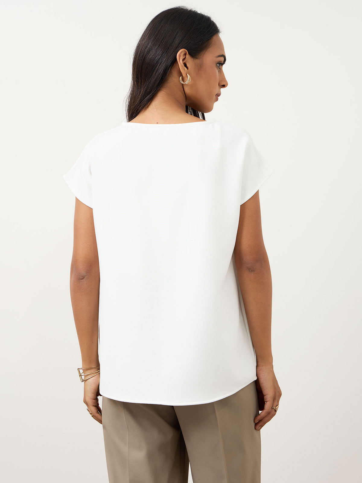Jemma Centre Front Pleated Drop Shoulder Top-White