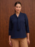 New Moon Notch Collar Tie Top -Oxford Blue