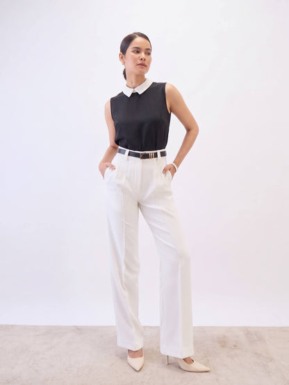 Elodie Contrast Collar Top-Black And White
